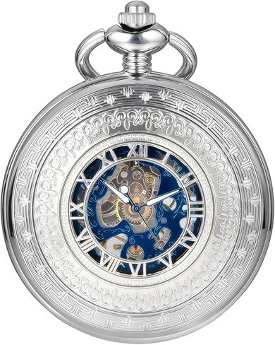 ساعة جيب Steampunk الهيكل العظمي والعتاد الميكانيكي والرياح اليدوية والأرقام الرومانية العتيقة سلسلة للرجال in Kuwait