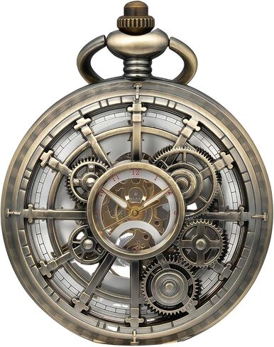 Steampunk Pocket Watch Skeleton Mechanical Gear Hand-Wind Roman Numerals Antique Chain Mens in Saudi Arabia