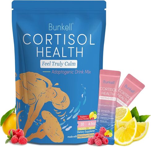 مزيج مشروب مسحوق الكورتيزول، مصنوع من جليسينات المغنيسيوم، إل-ثيانين، أشواغاندا وفيتامين د3، مكملات الكورتيزول للاسترخاء والتركيز ودعم الهدوء، نكهة عصير الليمون والتوت، 30 قيراط in Kuwait
