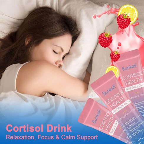 مزيج مشروب مسحوق الكورتيزول، مصنوع من جليسينات المغنيسيوم، إل-ثيانين، أشواغاندا وفيتامين د3، مكملات الكورتيزول للاسترخاء والتركيز ودعم الهدوء، نكهة عصير الليمون والتوت، 30 قيراط in Kuwait