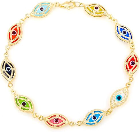 14k REAL Yellow Gold Blue Evil Eye Bracelet - 7.5" in Kuwait