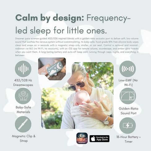 Dreamer Sound Machine - Portable Sleep Aid with Sleep-Promoting Frequencies, Baby Night Light & Custom Soundscapes for Babies & Kids - Sage in Saudi Arabia