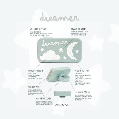 Dreamer Sound Machine - Portable Sleep Aid with Sleep-Promoting Frequencies, Baby Night Light & Custom Soundscapes for Babies & Kids - Sage in Saudi Arabia
