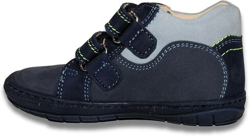 Kids Boys’ Genuine Leather Shoes – Ergonomic Supportive Sole, Stable Heel, Flexible Forefoot, Adjustable Hook & Loop Straps, Embroidered – Navy with Seal & Ball Design in Saudi Arabia