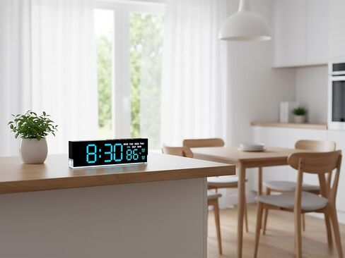 ساعة منبه رقمية LED حديثة مقاس 7 بوصات من zyzamay مع منبه مزدوج وإضاءة سفلية ناعمة｜تعرض الوقت والتاريخ واليوم ودرجة الحرارة｜3 مستويات سطوع تلقائي/يدوي، التوقيت الصيفي، USB أو ساعة مكتب تعمل بالبطارية، أزرق in Kuwait