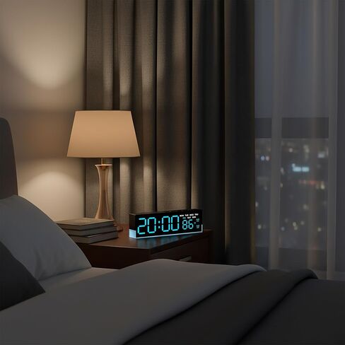 ساعة منبه رقمية LED حديثة مقاس 7 بوصات من zyzamay مع منبه مزدوج وإضاءة سفلية ناعمة｜تعرض الوقت والتاريخ واليوم ودرجة الحرارة｜3 مستويات سطوع تلقائي/يدوي، التوقيت الصيفي، USB أو ساعة مكتب تعمل بالبطارية، أزرق in Kuwait