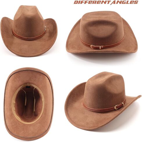 DRESHOW Cowboy Hat for Women and Men Wide Brim Western Cowboy Cowgirl Hat with Belt Buckle Unisex Rolled up Caps in Saudi Arabia
