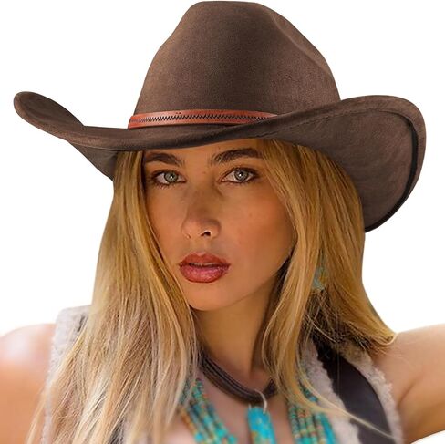 DRESHOW Cowboy Hat for Women and Men Wide Brim Western Cowboy Cowgirl Hat with Belt Buckle Unisex Rolled up Caps in Saudi Arabia