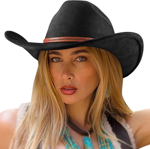 DRESHOW Cowboy Hat for Women and Men Wide Brim Western Cowboy Cowgirl Hat with Belt Buckle Unisex Rolled up Caps in Saudi Arabia