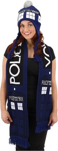 Doctor Who TARDIS Knit Scarf - Blue Acrylic Scarf with TARDIS Embroidery in Saudi Arabia