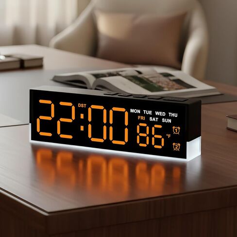ساعة منبه رقمية LED حديثة مقاس 7 بوصات من zyzamay مع منبه مزدوج وإضاءة سفلية ناعمة｜تعرض الوقت والتاريخ واليوم ودرجة الحرارة｜3 مستويات سطوع تلقائي/يدوي، التوقيت الصيفي، USB أو ساعة مكتب تعمل بالبطارية، أزرق in Kuwait