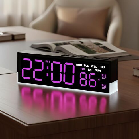 ساعة منبه رقمية LED حديثة مقاس 7 بوصات من zyzamay مع منبه مزدوج وإضاءة سفلية ناعمة｜تعرض الوقت والتاريخ واليوم ودرجة الحرارة｜3 مستويات سطوع تلقائي/يدوي، التوقيت الصيفي، USB أو ساعة مكتب تعمل بالبطارية، أزرق in Kuwait