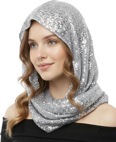 وشاح الهذيان ذو القلنسوة بالترتر، إكسسوارات الزي للنساء وشاح الرأس اللامع بقلنسوة لزي حفلات الهالوين in Kuwait