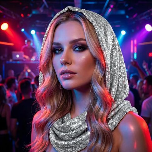 وشاح الهذيان ذو القلنسوة بالترتر، إكسسوارات الزي للنساء وشاح الرأس اللامع بقلنسوة لزي حفلات الهالوين in Kuwait