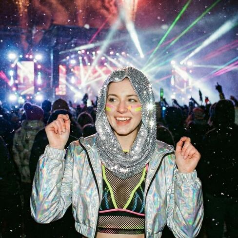 وشاح الهذيان ذو القلنسوة بالترتر، إكسسوارات الزي للنساء وشاح الرأس اللامع بقلنسوة لزي حفلات الهالوين in Kuwait