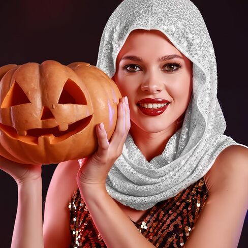 وشاح الهذيان ذو القلنسوة بالترتر، إكسسوارات الزي للنساء وشاح الرأس اللامع بقلنسوة لزي حفلات الهالوين in Kuwait