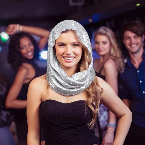وشاح الهذيان ذو القلنسوة بالترتر، إكسسوارات الزي للنساء وشاح الرأس اللامع بقلنسوة لزي حفلات الهالوين in Kuwait