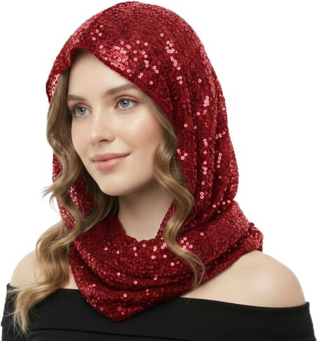 وشاح الهذيان ذو القلنسوة بالترتر، إكسسوارات الزي للنساء وشاح الرأس اللامع بقلنسوة لزي حفلات الهالوين in Kuwait