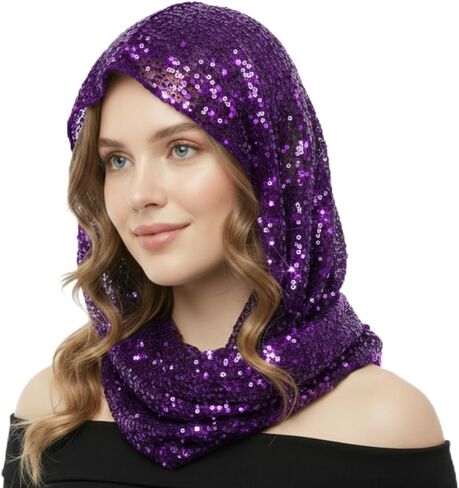 وشاح الهذيان ذو القلنسوة بالترتر، إكسسوارات الزي للنساء وشاح الرأس اللامع بقلنسوة لزي حفلات الهالوين in Kuwait
