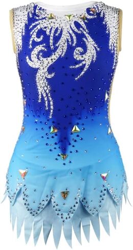 LIUHUO RG Leotards Girls Blue Crystals Competition Sleeveless Gymnastics Dress in Saudi Arabia