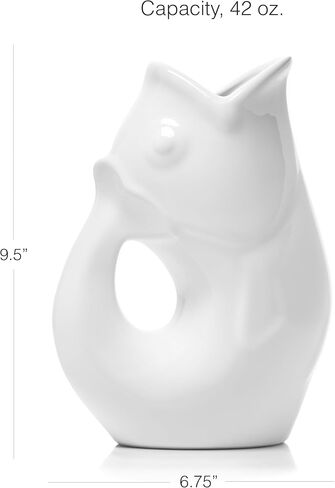مجموعة هدايا كومبو من Gurgle Pot Fish Pitcher Combo، إبريق كبير سعة 42 أونصة، هزازات ملح وفلفل متطابقة مع مناشف المطبخ. إبريق مزخرف "يقرقر" عند الصب (مناشف مخططة باللون الأحمر) in Kuwait