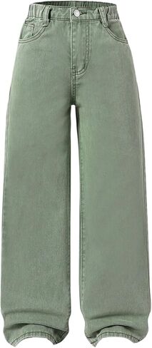 Girl's High Rise Baggy Jeans Straight Wide Leg Denim Pants Casual Retro Trousers in Saudi Arabia