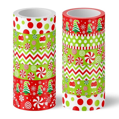 Whaline 12 Rolls Christmas Washi Tape Sage Green Xmas Tree Snowman Gnome Decorative Masking Tape for Winter Scrapbook Journal DIY Art Craft Gift Wrapping in Saudi Arabia