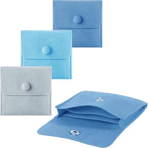 3pcs Small Jewelry Bags Button Jewelry Pouches Jewelry Organizer Cases Jewerly Rolls Small Bags for Jewelry Gift Bags Little Bags for Jewelry Travel Jewelry Pouch, 3"x3", Blue in Saudi Arabia