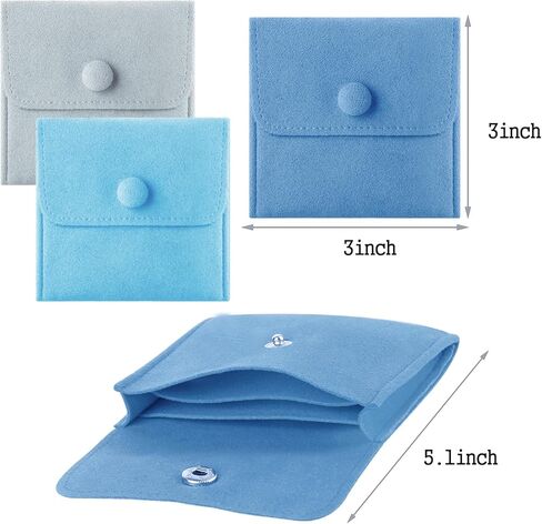 3pcs Small Jewelry Bags Button Jewelry Pouches Jewelry Organizer Cases Jewerly Rolls Small Bags for Jewelry Gift Bags Little Bags for Jewelry Travel Jewelry Pouch, 3"x3", Blue in Saudi Arabia