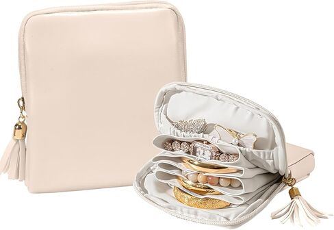 shunmei Mini Travel Jewelry Bag, Small Travel Jewelry Case, Portable Leather Jewelry Pouches for Storage, Necklaces, Earrings, Rings, Bracelets Organizer, Christmas Gifts for Women Girls-Coffee in Saudi Arabia