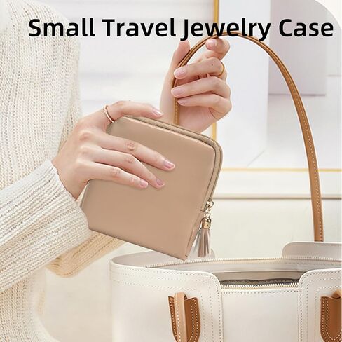 shunmei Mini Travel Jewelry Bag, Small Travel Jewelry Case, Portable Leather Jewelry Pouches for Storage, Necklaces, Earrings, Rings, Bracelets Organizer, Christmas Gifts for Women Girls-Coffee in Saudi Arabia