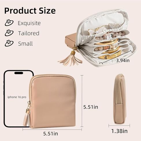shunmei Mini Travel Jewelry Bag, Small Travel Jewelry Case, Portable Leather Jewelry Pouches for Storage, Necklaces, Earrings, Rings, Bracelets Organizer, Christmas Gifts for Women Girls-Coffee in Saudi Arabia