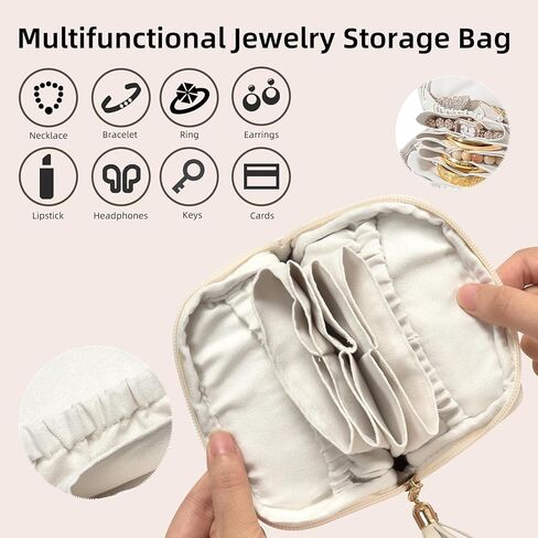 shunmei Mini Travel Jewelry Bag, Small Travel Jewelry Case, Portable Leather Jewelry Pouches for Storage, Necklaces, Earrings, Rings, Bracelets Organizer, Christmas Gifts for Women Girls-Coffee in Saudi Arabia