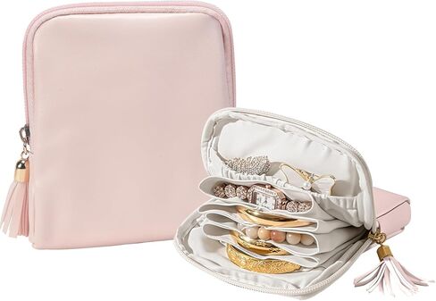 shunmei Mini Travel Jewelry Bag, Small Travel Jewelry Case, Portable Leather Jewelry Pouches for Storage, Necklaces, Earrings, Rings, Bracelets Organizer, Christmas Gifts for Women Girls-Coffee in Saudi Arabia