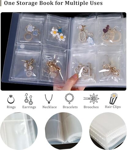 Transparent Zippered Jewelry Organizer Binder Book with Clear Pockets for Rings Earrings Bracelets Storage for Wife Mom(Four Grid) in Saudi Arabia