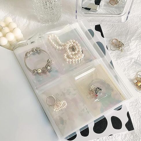 Transparent Zippered Jewelry Organizer Binder Book with Clear Pockets for Rings Earrings Bracelets Storage for Wife Mom(Four Grid) in Saudi Arabia