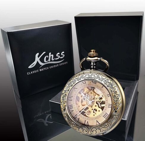 Mechanical Pocket Watch, for Men Women Special Magnifier Half Hunter Engraved Case Roman Numerals with Chain in Saudi Arabia