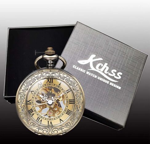 Mechanical Pocket Watch, for Men Women Special Magnifier Half Hunter Engraved Case Roman Numerals with Chain in Saudi Arabia