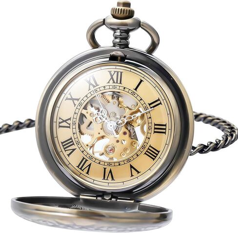 Mechanical Pocket Watch, for Men Women Special Magnifier Half Hunter Engraved Case Roman Numerals with Chain in Saudi Arabia