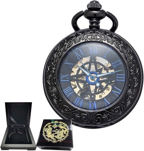 Mechanical Pocket Watch, for Men Women Special Magnifier Half Hunter Engraved Case Roman Numerals with Chain in Saudi Arabia