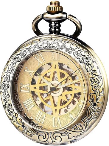 Mechanical Pocket Watch, for Men Women Special Magnifier Half Hunter Engraved Case Roman Numerals with Chain in Saudi Arabia