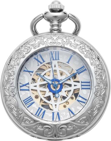 Mechanical Pocket Watch, for Men Women Special Magnifier Half Hunter Engraved Case Roman Numerals with Chain in Saudi Arabia