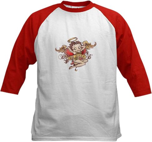 تي شيرت CafePress Betty Boop Tattoo Lil' Angel للأطفال، تي شيرت بيسبول قطني للأطفال، قميص بأكمام راجلان 3/4 in Kuwait