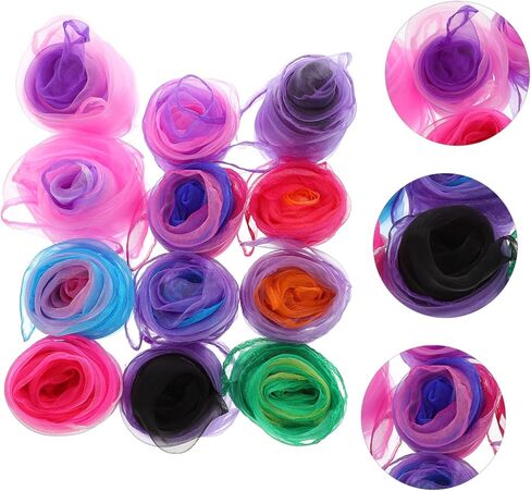 VICASKY 12 قطعة من أوشحة الرقص ذات الألوان المتدرجة أوشحة شعوذة ناعمة لأداء مرحلة الدعائم للأولاد حزمة هدايا لون عشوائي in Kuwait