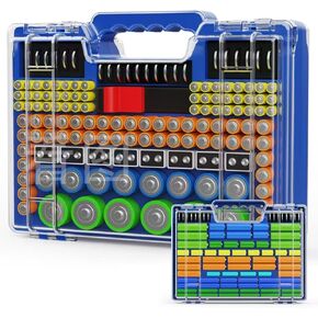 علبة حامل تخزين منظم البطارية مع اختبار ومتاجر ويحمي ما يصل إلى 260 بطارية ، غطاء قفل مزدوج النحافة ، يحمل AAA C D وأكثر (لا يشمل حزمة البطارية) - أحمر in Kuwait