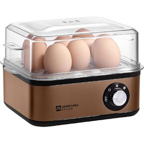 Annie & Mia Design Electric Egg Cooker, Stainless Steel 8 Egg Capacity egg boiler, 500W, Hard, Medium, Soft Boiled Egg Poacher, egg steamer, Multi-function, Knob Controled Auto Shut-Off Function in Kuwait