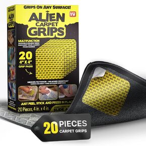 شريط سجاد Alien Grip Rug Gripper - 20 قطعة، 4x4 بوصة. خشب صلب مضاد للانزلاق، أرضية من البلاط، بدون ضرر - وسادات سجاد زاوية مزدوجة الجوانب قابلة لإعادة الاستخدام وغير قابلة للانزلاق - كما رأينا على شاشة التلفزيون in Saudi Arabia