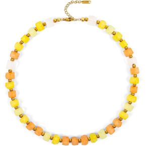 Chunky Beaded Necklace for Women - Handmade Recycled Glass, 18K Gold Plated or Silver Toned Stainless Steel, Adjustable 16-18 inch Boho Statement Necklace, 6 Colors in Saudi Arabia