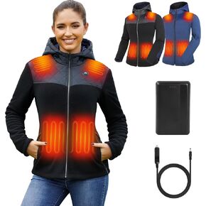 Reversible Heated Jacket for Women with 12V Battery,Electric Outdoor Fleece Heating Hoodie Coat for Camping,Car,Up to 158°F in Kuwait