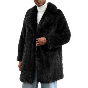 COZYPOIN Mens Faux Fur Coats Loose Fit Long Fake Fur Jackets Winter Warm Fluffy Furry Thick Trench Coat with Pockets in Saudi Arabia